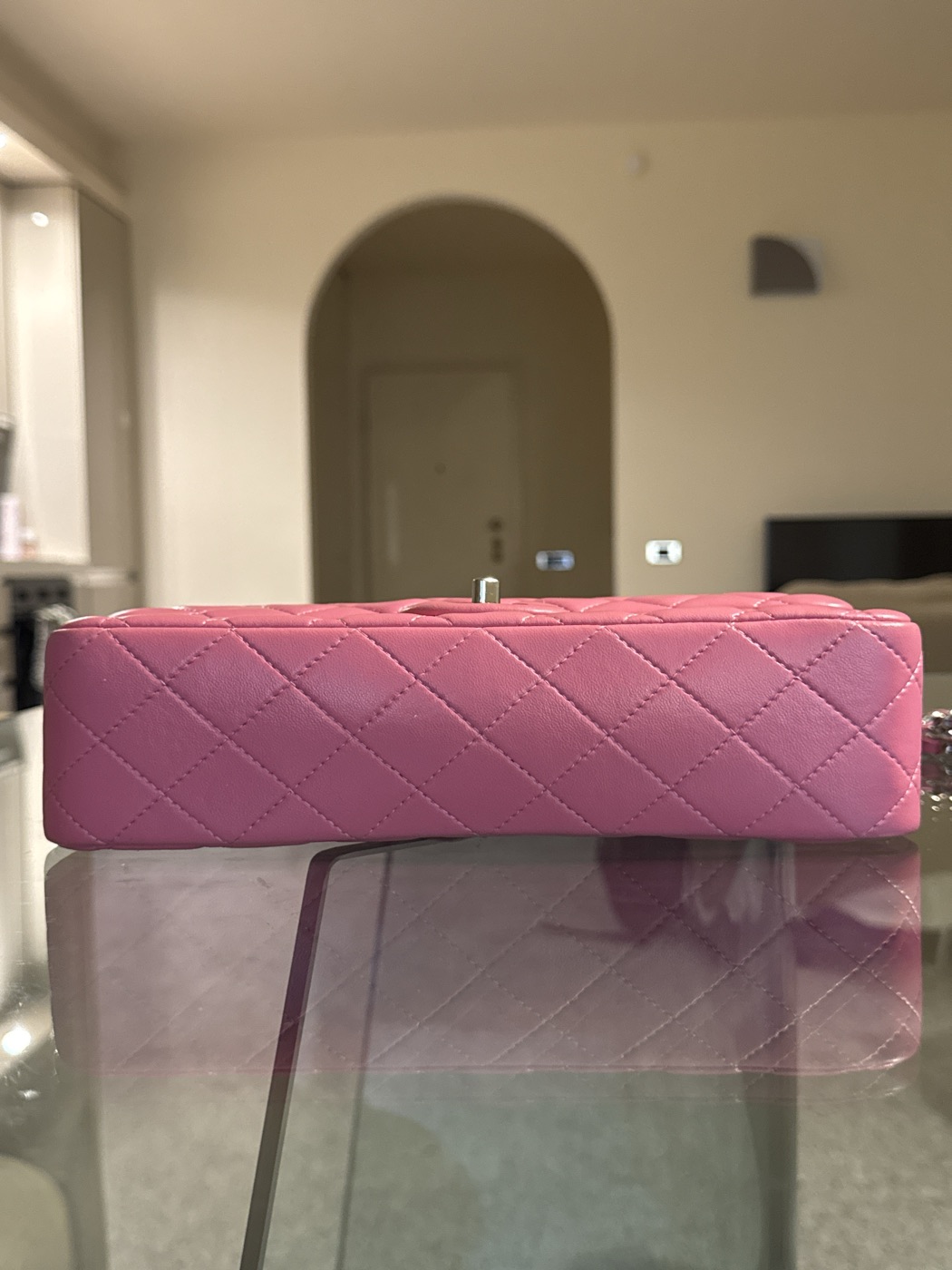 Chanel Classic flap pink with silver details