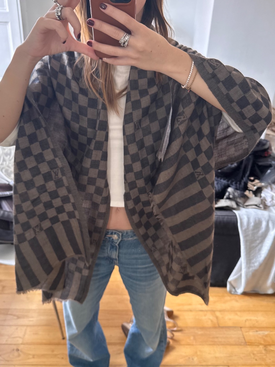 Louis Vuitton Cashmere Pashmina Louis Vuitton chessboard